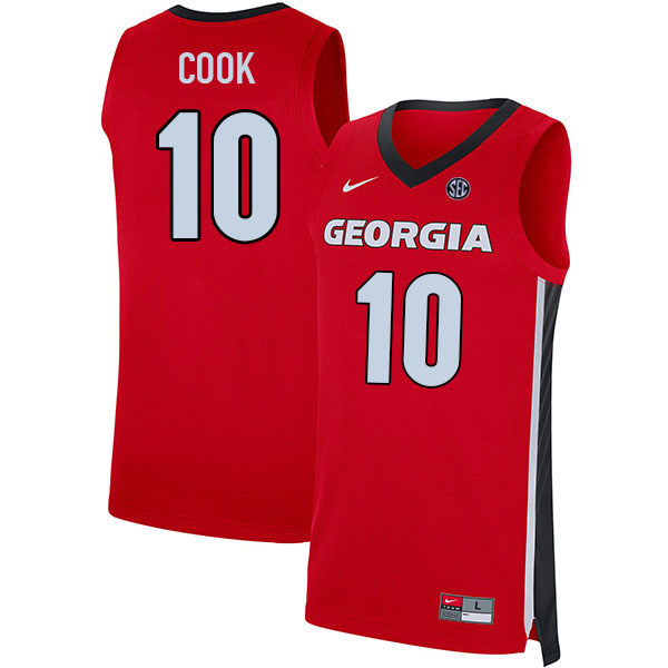 Men #10 Aaron Cook Georgia Bulldogs College Basketball Jerseys Sale-Red